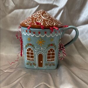 NEW by Anthropologie Gingerbread House Ceramic Mug w/ Lid. Create Bundle & save!